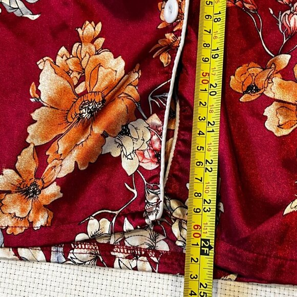 Women's‎ Satin Pajamas Set Maroon Romantic Floral Long Sleeve Size Medium (READ) - Picture 12 of 14